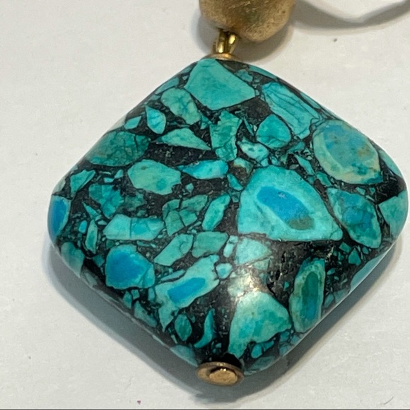 Faux Turquoise Drop Earrings Square Lever Back. - Picture 7 of 13